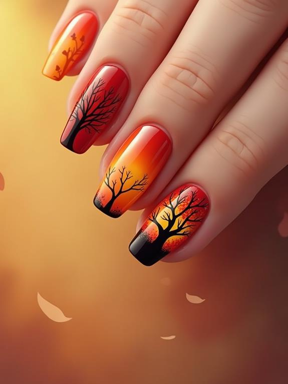 silhouette tree nail design